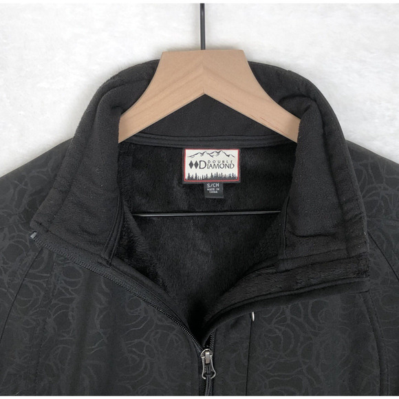 DOUBLE DIAMOND Jacket Women's Sz S Black Floral SOFT Fleece Lined Full Zip Mock - Picture 5 of 16